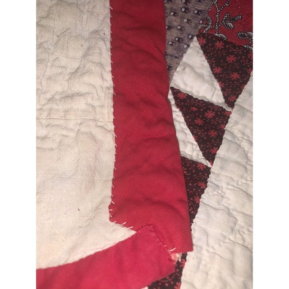 Antique 1920's Lady of the Lake Quilt Large Square Brown Red Hand Stitched Old - Picture 9 of 12